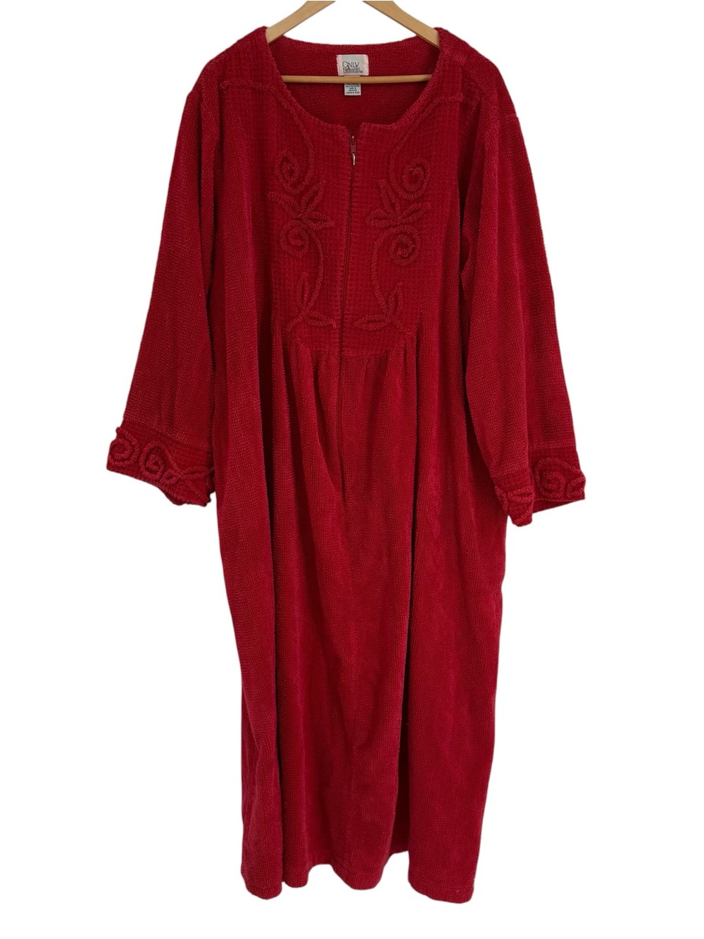Only Necessities Womens Size 3X Rust Red Chenille Robe Zip Front Heavyweight